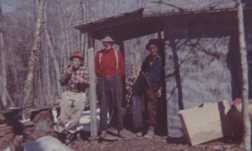 Henry, Elias and Charlie at the sugar shack, 1962